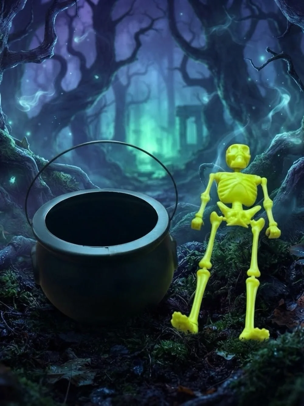 Neon Skeleton and Black Cauldron